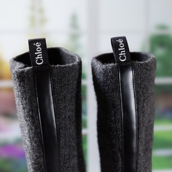 CHLOÉ Black & Grey Franne Sock Boots - Size EU 37 / US 6.5 - 7 - EUC - Picture 5 of 16